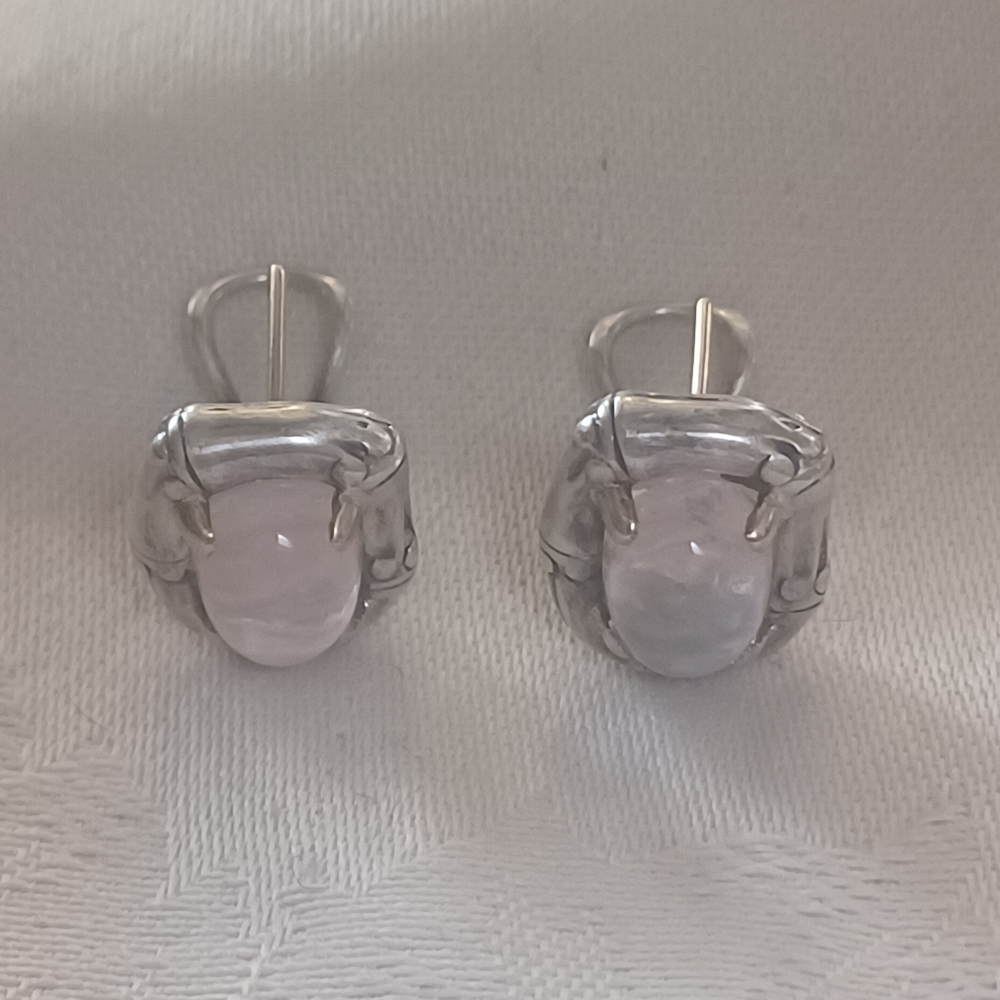 John Hardy Bamboo Rose Quartz Earrings, SS & 18k Gold - Picture 4 of 10